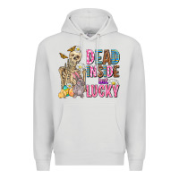 Dove Grey easter dead inside but lucky  with skeleton Premium Hoodie - AdoDesignShop