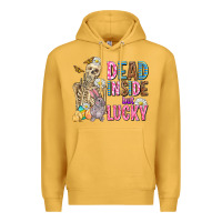 Mustard easter dead inside but lucky  with skeleton Premium Hoodie - AdoDesignShop