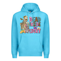 Ocean Blue easter dead inside but lucky  with skeleton Premium Hoodie - AdoDesignShop