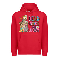 Red easter dead inside but lucky  with skeleton Premium Hoodie - AdoDesignShop