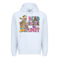 White easter dead inside but lucky  with skeleton Premium Hoodie - AdoDesignShop