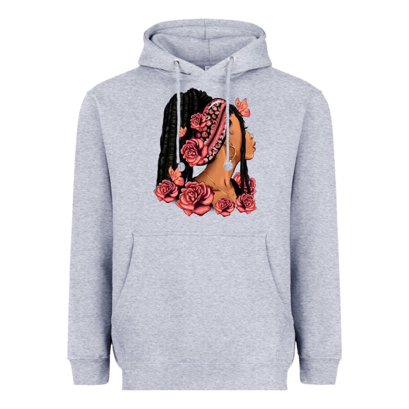 Pink Roses Afro Woman Heavyweight Hoodie by RanaPortraitStore | Teevron