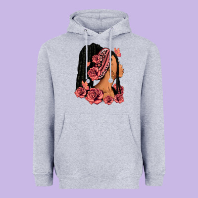 Heavyweight Hoodie Pink roses afro woman