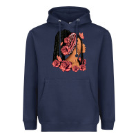 Navy Pink roses afro woman Heavyweight Hoodie - RanaPortraitStore