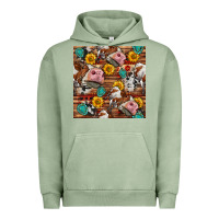 Pigment Oil Green cow and western seamless pattern Urban Hoodie - BundleAndBundleShop