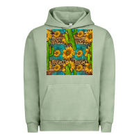 Pigment Oil Green sunflower and cactus seamless pattern Urban Hoodie - BundleAndBundleShop