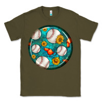 Army Green baseball with sunflower round earrings Classic Tee - BundleAndBundleShop