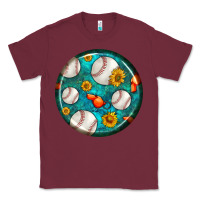 Burgundy baseball with sunflower round earrings Classic Tee - BundleAndBundleShop
