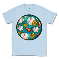 Dusty Blue baseball with sunflower round earrings Classic Tee - BundleAndBundleShop