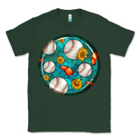 Sports Green baseball with sunflower round earrings Classic Tee - BundleAndBundleShop