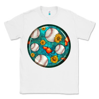 White baseball with sunflower round earrings Classic Tee - BundleAndBundleShop