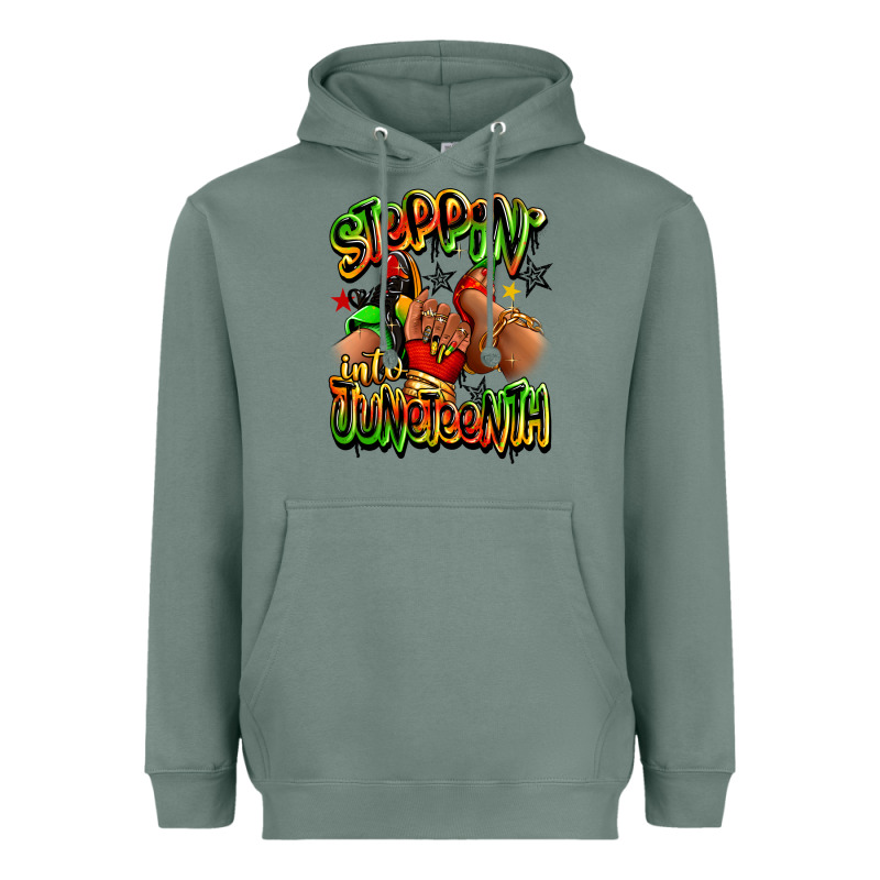 Steppin' Into Juneteenth Sneaker And Heel Afro Wom Heavyweight Hoodie by RanaPortraitStore | Teevron