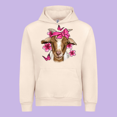 Pink Floral Bandana Goat Urban Hoodie Designed By Jasminsmagicworld
