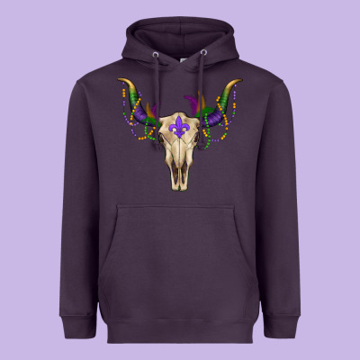 Heavyweight Hoodie Mardi Gras Bull Skull