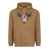 Toasted Coconut Mardi Gras Bull Skull Heavyweight Hoodie - RanaPortraitStore