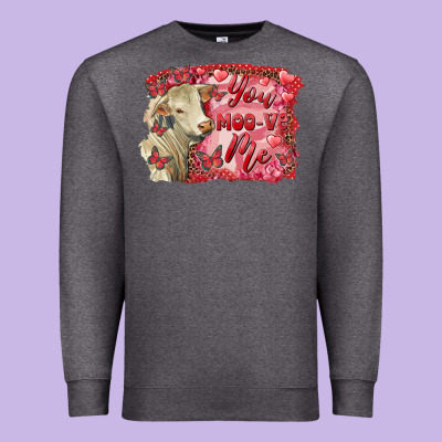 Valentine's Day You Moo Ve Me Charolais Cow Premium Sweatshirt Designed By Ranaportraitstore