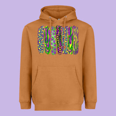 Heavyweight Hoodie Mardi Gras Leopard Beads Brushstrokes