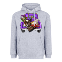 Heather Grey Mardi Gras Truck With Farm Animals Heavyweight Hoodie - RanaPortraitStore