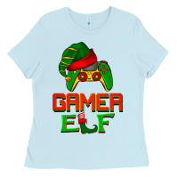 Baby Blue Christmas gamer elf Ladies Tee - BarkalooDesign