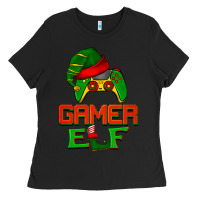 Black Christmas gamer elf Ladies Tee - BarkalooDesign