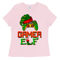 Bubblegum Pink Christmas gamer elf Ladies Tee - BarkalooDesign