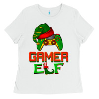 White Christmas gamer elf Ladies Tee - BarkalooDesign
