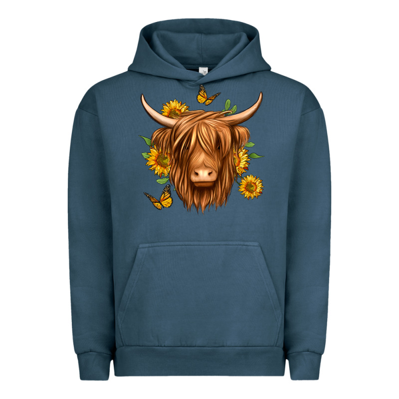 Sunflowers Long Haired Cow Urban Hoodie by Jasminsmagicworld | Teevron