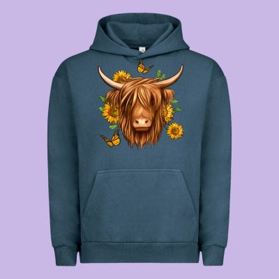 Sunflowers Long Haired Cow Urban Hoodie Designed By Jasminsmagicworld