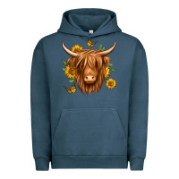 Pigment Midnight Navy sunflowers long haired cow Urban Hoodie - Jasminsmagicworld
