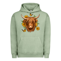 Pigment Oil Green sunflowers long haired cow Urban Hoodie - Jasminsmagicworld