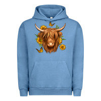 Pigment Pebble Blue sunflowers long haired cow Urban Hoodie - Jasminsmagicworld