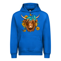 Cobalt sunflower long haired cow Urban Hoodie - Jasminsmagicworld