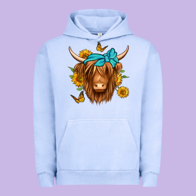 Sunflower Long Haired Cow Urban Hoodie Designed By Jasminsmagicworld