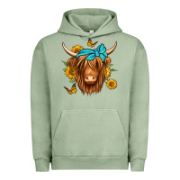 Pigment Oil Green sunflower long haired cow Urban Hoodie - Jasminsmagicworld