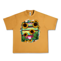 Peanut Butter New Mexico Map Sunflower Cactus Serape Urban Heavy Tee - RanaPortraitStore