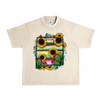 Sandshell New Mexico Map Sunflower Cactus Serape Urban Heavy Tee - RanaPortraitStore