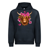 Navy floral pink bandana longhaired cow Urban Hoodie - Jasminsmagicworld