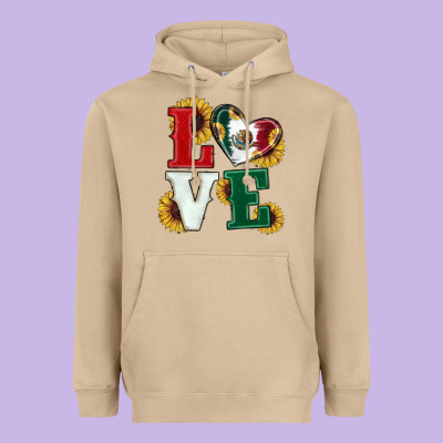 Heavyweight Hoodie Mexican Flag With Sunflowers Love