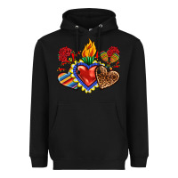 Black Sacred heart with leopard and serape heart Heavyweight Hoodie - RanaPortraitStore