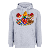 Heather Grey Sacred heart with leopard and serape heart Heavyweight Hoodie - RanaPortraitStore