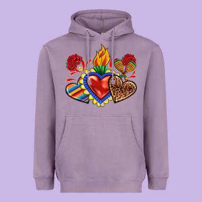 Heavyweight Hoodie Sacred heart with leopard and serape heart