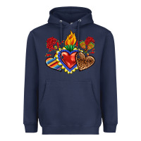 Navy Sacred heart with leopard and serape heart Heavyweight Hoodie - RanaPortraitStore