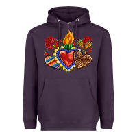 Plum Sacred heart with leopard and serape heart Heavyweight Hoodie - RanaPortraitStore