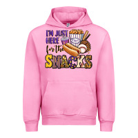 Fuchsia Pink i'm just here for the snacks baseball purple and g Urban Hoodie - Jasminsmagicworld