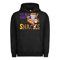 Pigment Black i'm just here for the snacks baseball purple and g Urban Hoodie - Jasminsmagicworld