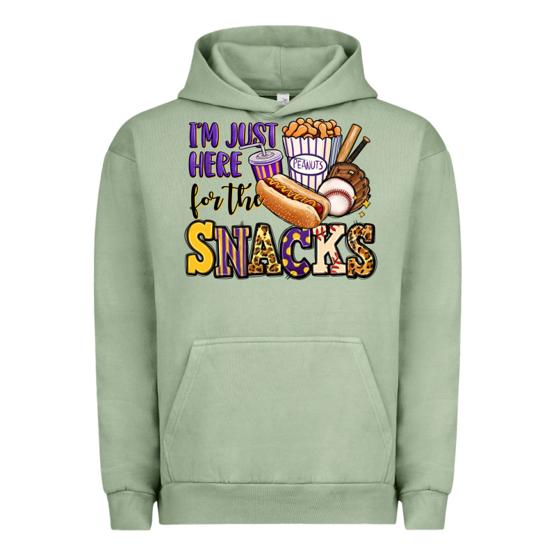 I'm Just Here For The Snacks Baseball Purple And G Urban Hoodie by Jasminsmagicworld | Teevron