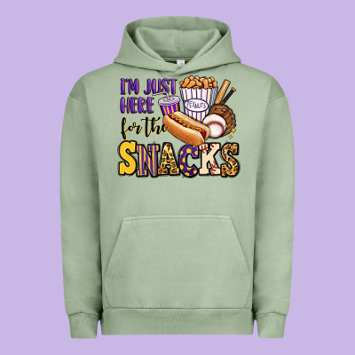 I'm Just Here For The Snacks Baseball Purple And G Urban Hoodie Designed By Jasminsmagicworld