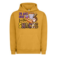Pigment Peanut Butter i'm just here for the snacks baseball purple and g Urban Hoodie - Jasminsmagicworld
