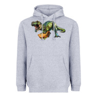 Heather Grey T-Rex dinosaur holding a taco Heavyweight Hoodie - RanaPortraitStore