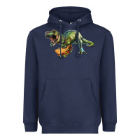Navy T-Rex dinosaur holding a taco Heavyweight Hoodie - RanaPortraitStore